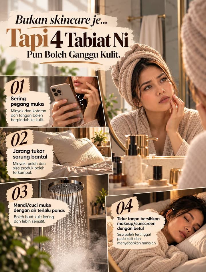 4 Tabiat Harian Yang Boleh Ganggu Kulit - AuraFara Spa